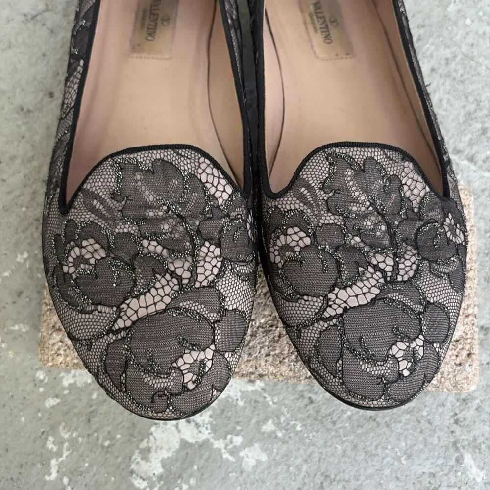 Valentino, glitter and lace flats
